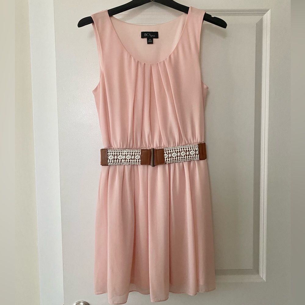 Women’s Light Pink Belted Sleeveless Dress by BCX - size M